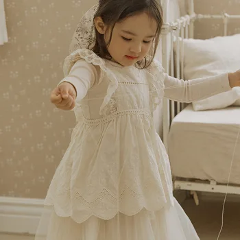 Jesen 2023 godine, Novi korejski čipke prsluk s vezom za djecu i djevojke, zimska odjeća za djevojčice