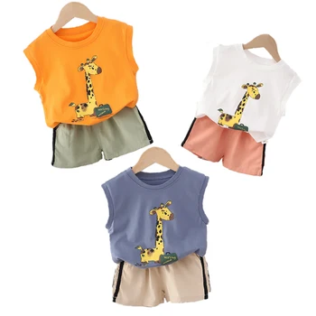 Ljetna Dječje majica i kratke hlače, komplet odjeće za grupe, Modna Odjeća po cijeloj površini žirafa Za malih dječaka, Dječje Casual odjeća Handsone od 18 M do 5 godina