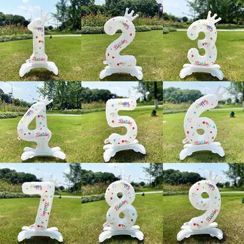 32-Inčni Bijeli Stalak s brojkama, baloni u obliku 0-9, Aluminijska folija, Dekor za zurke u povodu dana rođenja, dječje igračke, baloni na godišnjicu