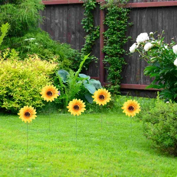5 kom. Vrt cvjetni ukras u obliku kola suncokreta, metalni nakit za travnjak na otvorenom