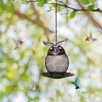 Dozator bird feeders U Obliku Sove, Privjesak, Metalna Izvoda Za divlje Ptice, Spremnik za sjeme, Ulagač za ptice, Pribor za hranjenje