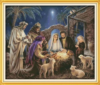 Joy Sunday Skup za vez križić unaprijed tiskane Easy Pattern Aida Skup za vez od teksture tkanina-Rođenje Malog Isusa