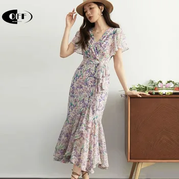 Korejski moda, šik plaže duge haljine midi s cvjetnim ispis 
