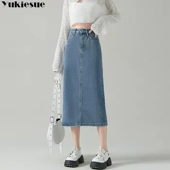 Korejski Stil, Jednostavan Vintage retro Univerzalna Vanjska odjeća s visokim strukom, Ljetne Suknje, Ženske svakodnevne traper čvrste ženske džepove, modni