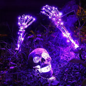 Led ukras u obliku kostura na Halloween, Creepy kostura s pozadinskim osvjetljenjem, dekor za groblja u dvorištu, Realan strašno lubanje