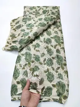 Luksuzna afrička cvjetne čipke tkanina 2023, Najnoviji zelena indijski tkanina sari, Kvalitetna čipka tkanina s 3D ispis i šljokicama, vjenčanica YYZ9239