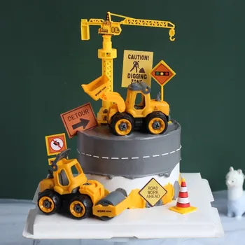 Mini-građevinski dekoracija Sretan Rođendan, Građevinski kamion, Bager, igračke Za dječake, Barikade, ukrasi za tortu