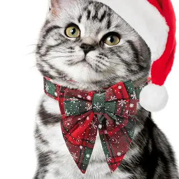 Ogrlica sa kravatom-leptir za pse, Kariranih božićne ogrlice s kopčom za mačke s D u obliku prstena, Božićni uzorak u obliku pahulja, proizvode za kućne ljubimce, Slatka soft male