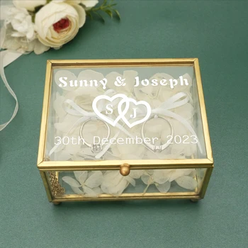 Personalizirano kutija za vjenčanje Staklenih prstenova, Proizveden na Red Kutija za nakit, Pravokutna kutija za pamćenje, Svadba Organizator Za Pohranu Vjenčano Prstenje, Držač