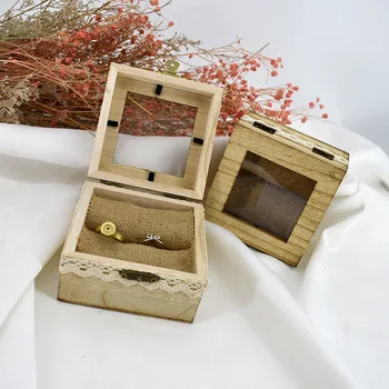 Seoski Trg Drvena Kutija za nakit prstenje s prozirnim poklopcem, kutija za pripadajuće prstenova za zaruka, Vjenčanja kutija za ponude svadbene svečanosti
