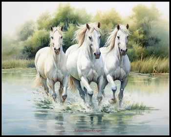 Setovi Za vezenje Счетным križem Rukotvorina - Crafts 14 ct DMC Color DIY Arts Dekor Ručni rad - Tri Bijelim konjima