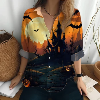 Slobodna casual košulja, proljeće-jesen nova košulja Ženska ulica moda majica, majice s 3D ispis na Halloween, košulja s dugim rukavima