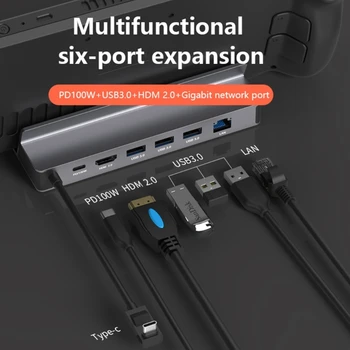 USB C hub za SteamDeck Dock 6 U 1: priključne stanice HDMI2.0 4K60Hz 1000 Mbit/s preko Interneta 3x5 Gbit/s USB3.0 100 W Punjenje Izravna isporuka
