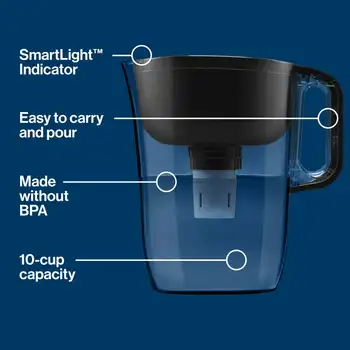 Vrč za filtriranje vode na 10 šalica s 1 filter, izrađena je bez BPA, Huron, crna
