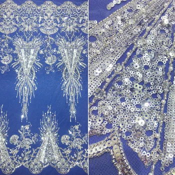 Zapanjujući dizajn luksuzna bijele cvjetne čipke platno s vezom perle za šivanje ženske večernje haljine, pribor za šivanje мантий