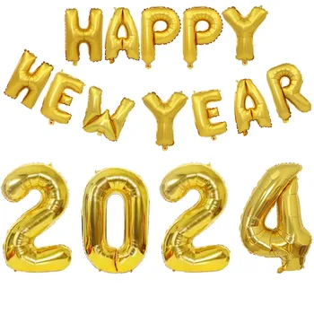 Zlatna baloni sretna Nova Godina Zlatne Baloni 2024 S Brojevima 32 Inča Od Folije S Natpisom 